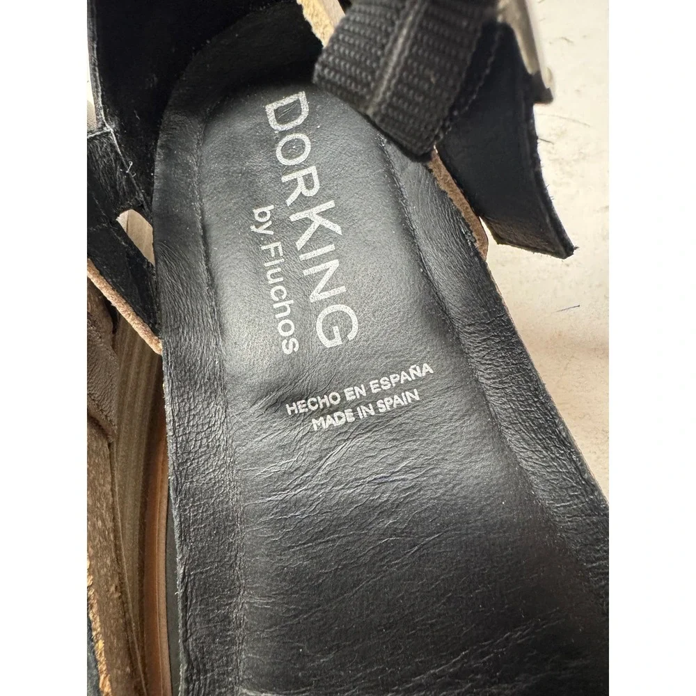 Dorking by Fluchos Black Leather Zebra Print Wedge Sandals Spain 37 6.5